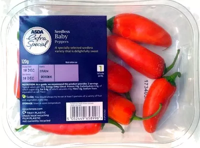 Seedless Baby Peppers Asda Extra Special, Asda 120 g, code 5052449658996