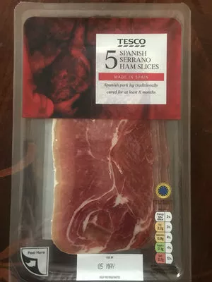 5 spanish serrano ham slices Tesco 80g, code 5052909256892