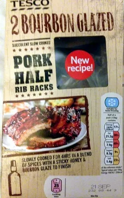 2 bourbon Glazed pork half rib racks  Tesco 460g, code 5054268703444