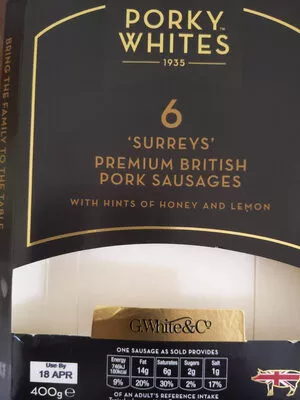 Premium British Pork Sausages Porky Whites 6, code 5060044511059