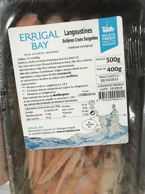 Langoustines entières crues surgelées Errigal Bay 500 g, code 5391020004211