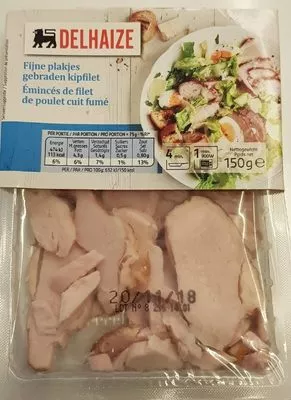 Émincé de filet de poulet cuit fumé Delhaize 150 g, code 5400112596418