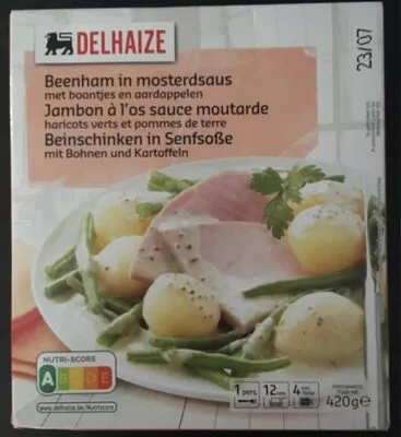 Jambon à l'os sauce moutarde Delhaize 420g, code 5400119014328