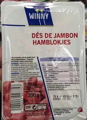 Dés de Jambon Winny, Bloc cvba, Groupe Louis Delhaize 200 g, code 5400247027757