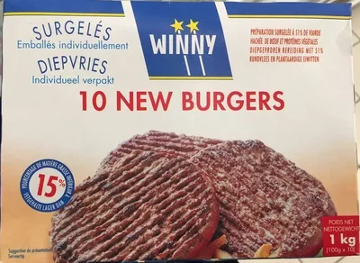 10 New Burgers surgelés Winny 1kg, code 5400247028563