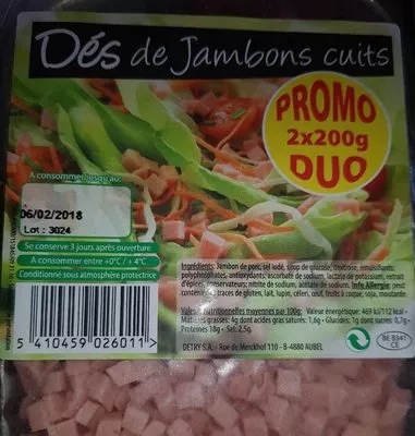 Dés de jambon cuits Detry 100 g, code 5410459026011