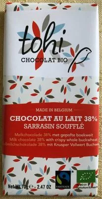 Chocolat au lait 38% sarrazin soufflé Tohi 70 g, code 5413415915053