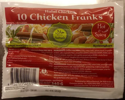 Aafiyah Halal Chicken 10 Chicken Franks Aafiyah Halal ChickenHKScan 340 g, code 5760725221771