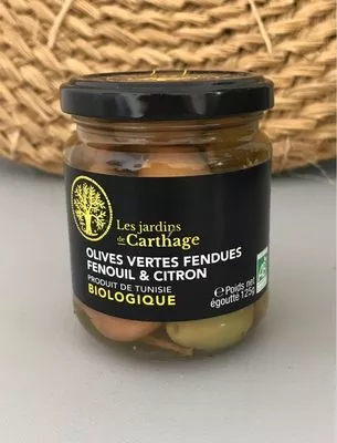 Olives vertes fendues fenouil & citron Les Jardins de Carthage , code 6191533301321