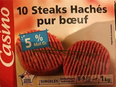 10 Steaks Hachés Pur Bœuf 5% M.G. Casino 1 kg, code 63995039