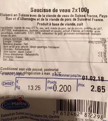 Saucisses de veau DelMaitre , code 7612462872298