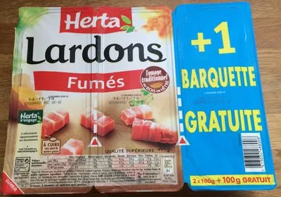 Lardons, Fumés (+ 1 Barquette Gratuite) Herta, Nestlé 300 g (2 x 100 g + 100 g Gratuit), code 7613034488008