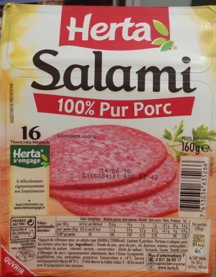 Salami 100 % pur porc Herta 160 g, code 7613034635266