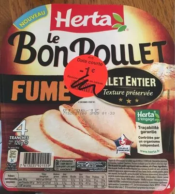 Jambon Le Bon Poulet fumé Herta 4 tranches, code 7613035921559