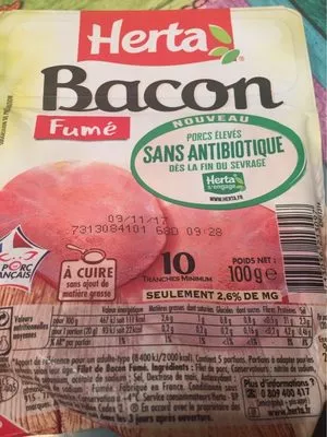 Bacon fumé Herta 10 g, code 7613036213097