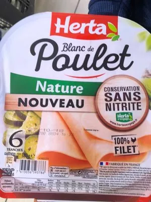 Blanc de poulet Nature 6 tranches Herta 6 x 30g, code 7613036593786