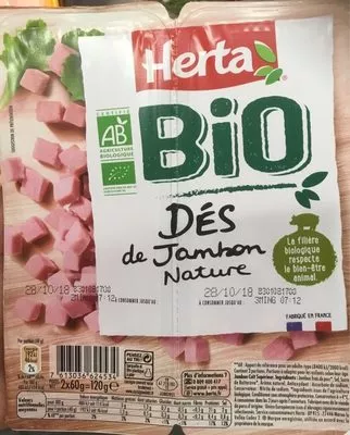 Dés de jambon nature Herta 2x 60 grammes, code 7613036624534