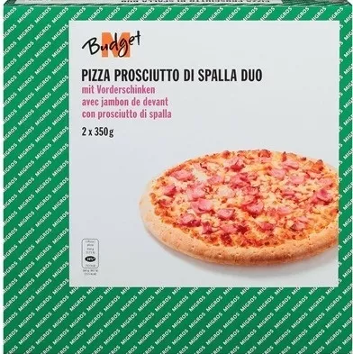 Pizza prosciutto di spalla duo M-Budget, Migros 700 g, code 7616700186536