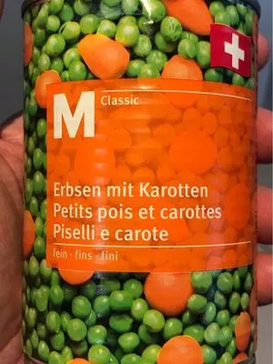 Petits pois et carottes M-Classic, Migros 420 g e / 260 g égoutté, code 7616800302157