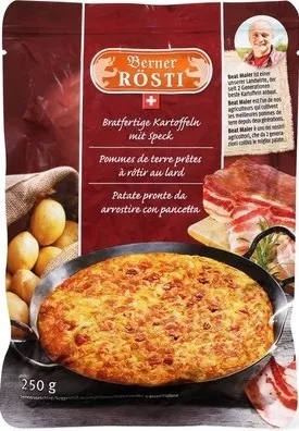 Rösti à la bernoise, avec du lard Migros 250 g, code 7616800460383