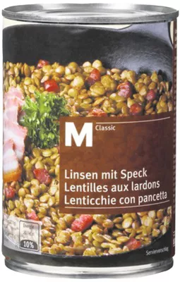 Lentilles aux lardons M-Classic Migros, M-Classic, Bischofszell 440 g, code 7616800800165