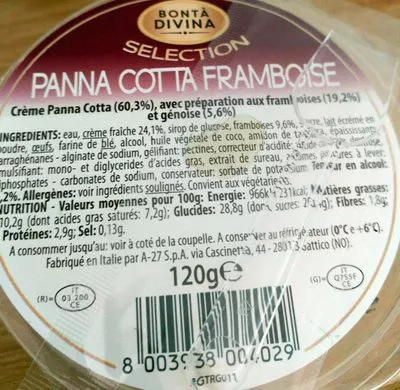 Panna Cotta Framboise Bontà Divina 120 g, code 8003938004029