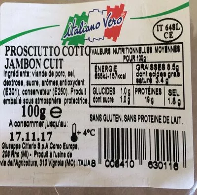 Jambon cuit Italiano Vero , code 8008410630116