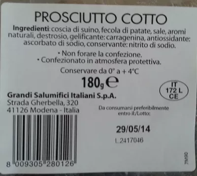 Prosciutto cotto Grandi salumifici italiani 180 g, code 8009305280126