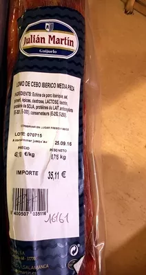 lomo de cebo iberico media pieza Guijuelo, Julian Martin 715 g, code 8400507035116