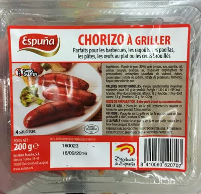 Chorizo à griller Espuña 200 g, code 8410060520707