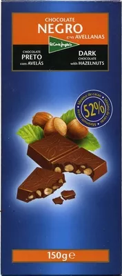 Chocolate negro con avellanas 52% de cacao El Corte Inglés 150 g, code 8410109002720