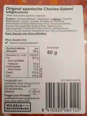 Original spanische Chorizo-Salami Wilhelm Brandenburg 80g, code 8410320065122