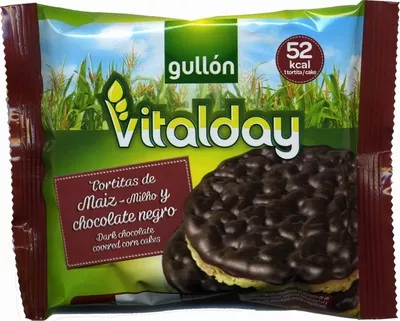 Tortitas de maíz con chocolate negro Vitalday Gullón, Vitalday 25 g (2 x 12,5 g), code 8410376040685