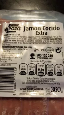 Jamón Cocido Extra EL POZO ElPozo 2 x 180 g, code 8410843114192