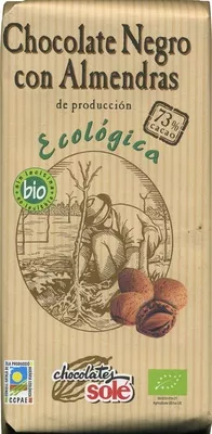 Tableta de chocolate negro con almendras 73% cacao Chocolates Solé 150 g, code 8411066003089