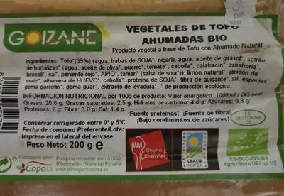 Vegetales de tofu ahumadas bio Goizane 200 g, code 8411083351729