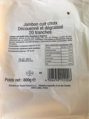 Jambon cuit choix découenné et dégraissé 20 tranches Carrefour 800 g, code 8413111001194