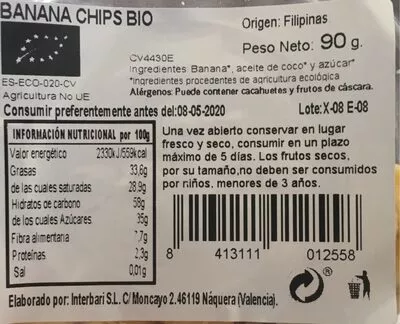 Banana Chips Bio Interbari 90 g, code 8413111012558