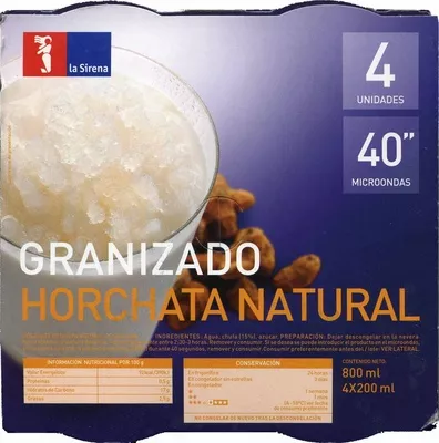 Granizado horchata natural La Sirena, La Sirena Alimentación Congelada S.L.U. 800 ml (4 x 200 ml), code 8414532070530