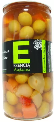 Aceitunas verdes aliñadas a la gazpacha "Esencia Andalusí" Esencia Andalusí 700 g (neto), 410 g (escurrido), code 8414606447015