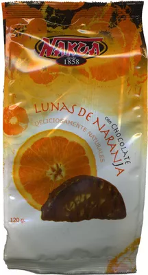 Lunas de naranja con chocolate Nakoa 120 g (con envueltas), 112 g (sin envueltas), code 8420158021078