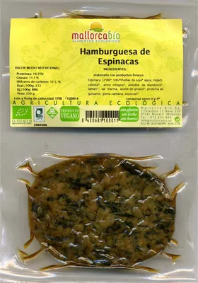 Veggie burguer espinacas Mallorca Bio 150 g (2 x 75 g), code 8420681100011