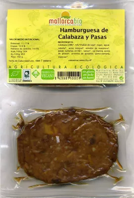 Hamburguesas vegetales Calabaza y pasas Mallorca Bio 150 g (2 x 75 g), code 8420681100059