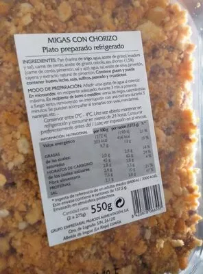 Migas con chorizo Palacios 2 x 275 g, code 8420878066557