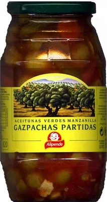 Aceitunas Verdes Manzanilla Partidas Gazpacha Alipende 800 g (neto), 500 g (escurrido), 820 ml, code 8421691712232