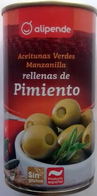 Aceitunas verdes manzanilla rellenas de pimiento Alipende 350 g (neto), 150 g (escurrido), 370 ml, code 8421691712331