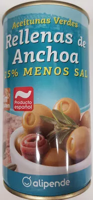 Aceitunas verdes rellenas de anchoa Alipende 350 g (neto), 150 g (escurrido), 370 ml, code 8421691712348