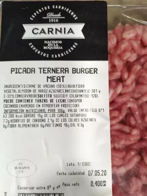 Picada ternera burguer meat Carnia , code 8421768016539