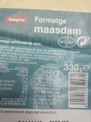 Queso Maasdam Bonpreu 330 g, code 8422410652471