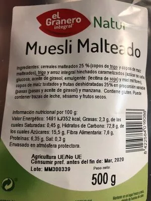 Muesli malteado El Granero Integral 500 g, code 8422584016086